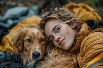 A person is seen comfortably resting in an insulated sleeping bag surrounded by nature, exhibiting a sense of adventure and relaxation