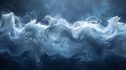 Blue and white smoke on a dark background. - obrazy, fototapety, plakaty