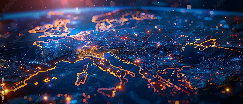 Poster mapping telecommunication data transfer networks for global connectivity in western europe. concept 