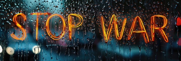 "Anti-War Statement: Text on Foggy Glass Window