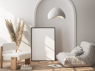 Frame mockup, ISO A paper size. Living room wall poster mockup. Interior mockup with house background. Modern interior design. 3D render
- 791941445