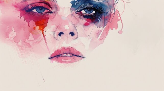 Expressive Watercolor Female Portrait with Vibrant Colors