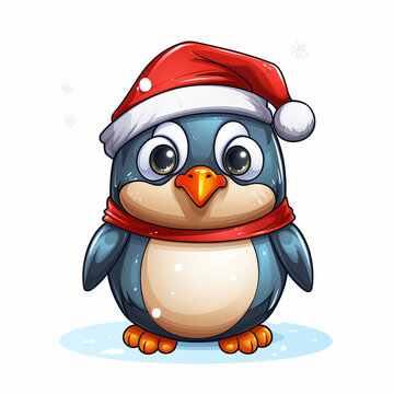 recommend clip art: Christmas Penguin illustration with outline with white Background сreated with Generative Ai