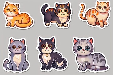 Fototapeta premium Cute cat stickers, cartoon style, simple drawings