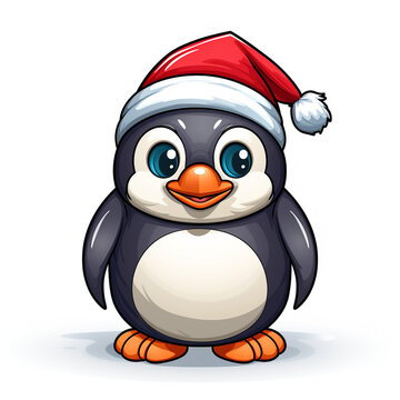 recommend clip art: Christmas Penguin illustration with outline with white Background сreated with Generative Ai