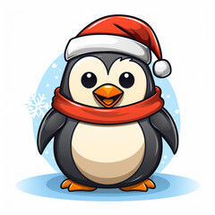 Fototapeta premium Christmas Penguin illustration with outline with white Background сreated with Generative Ai