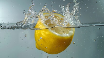 Professional high-speed photography of a lemon sinking in a water tank