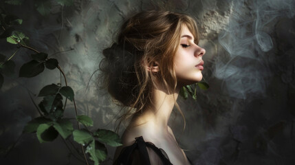 woman with Longing: Aching heart, wistful sighs, yearning for distant horizons - obrazy, fototapety, plakaty