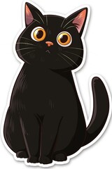 Sticker illustration of confused funny black cat