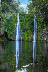 Beautiful waterfall in Spain in Catalonia, near the small village Les Planes de Hostoles - 791945834