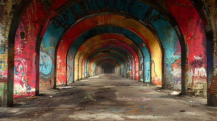 An abandoned building with graffiti, captured using HDR to bring out the vibrant colors of the...