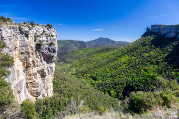 Beautiful spanish mountain landscape near the small village Rupit in Catalonia, park national - 791945857