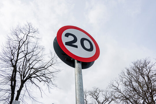 Road signs indicating the new 20 MPH speed limit in residential area's in Wales, UK