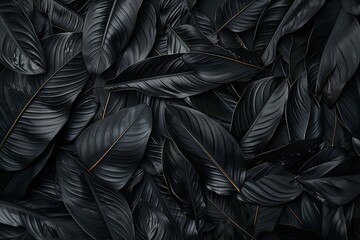 Abstract black leaf textures for a tropical environment. Generative Ai