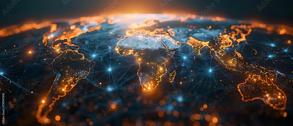 Aufkleber world map with global network connections symbolizing global business and interconnectedness. concep