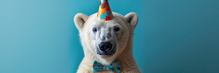 Joyous Polar Bear Ready for Festive Occasion - obrazy, fototapety, plakaty