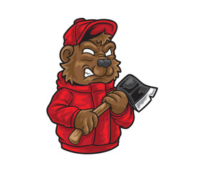 Funky Bear Illustration, Cartoon Bear isolated on white background