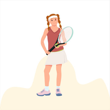 Little girl playing tennis, tennis clothes.