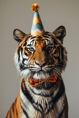 Birthday Tiger with Party Hat and Bow Tie