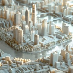 White Architectural Scale Model of a Contemporary City - obrazy, fototapety, plakaty