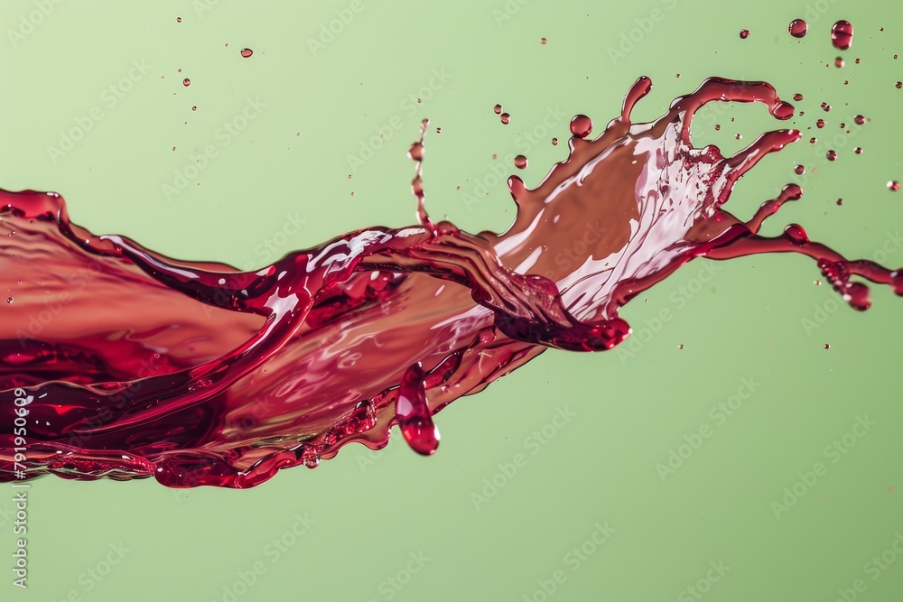 Poster A vivid red liquid mid-air splash demonstrating dynamic movement and a contrasting green background Perfect to convey energy and vibrancy