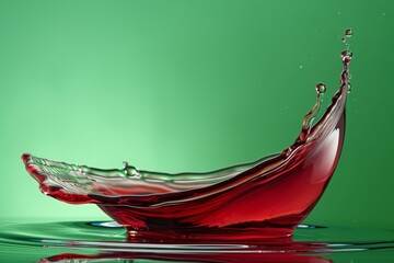 High-speed photography freezes a splash of red liquid against a contrasting green background, showing motion and fluidity