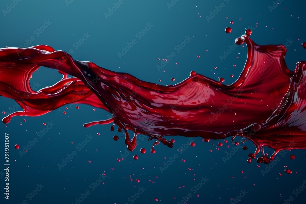 Poster a high-speed capture of a vibrant red liquid splash against a calm blue background, symbolizing cont