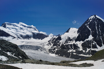 Grand Combin massif and Glacier de Corbassiere in the western Pennine Alps, Switzerland.