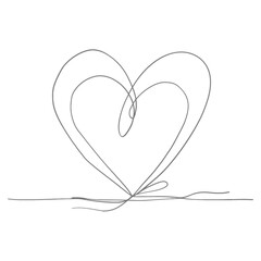 One continuous line drawing of love heart symbol black color only