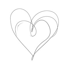 One continuous line drawing of love heart symbol black color only