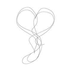 One continuous line drawing of love heart symbol black color only