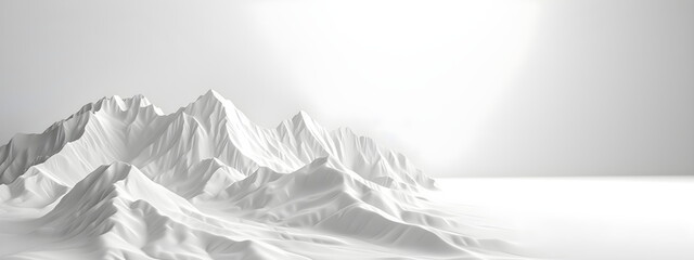 abstract light white terrain landscape background with white mountains and glaciers. ice mountain. white cold terrain