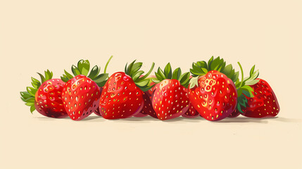 beautifully stacked fresh red appetizing strawberries on a minimalistic beige background