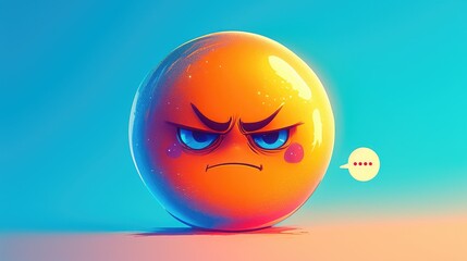 A cartoon rendered character emoticon wearing a sad expression is depicted conveying rejection through a colorful speech bubble - obrazy, fototapety, plakaty