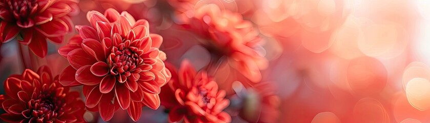 Close-up of vibrant crimson flowers with a soft-focus background - obrazy, fototapety, plakaty