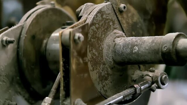 Old Industrial Machinery in Motion. Close Up. 4K Resolution.