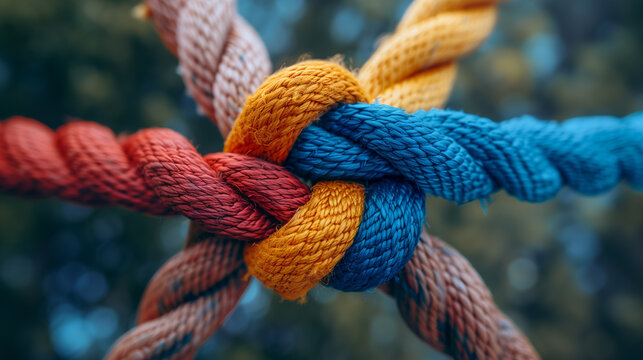 in the center is a beautiful knot made of multi-colored laces that go in different directions