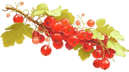 A cluster of juicy currants vibrant red berries dangling from a verdant branch perfect for vegetarian and vegan recipes This cartoon 2d icon stands out against a white background ideal for  - obrazy, fototapety, plakaty