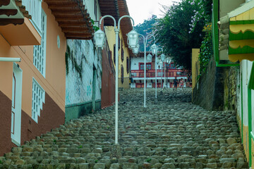 Jerico, Antioquia, Colombia : beautiful street of the Colombian village of Jerico, pueblo, with...