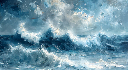 Coastal Rhapsody: Expressive Oil Painting of Wind Currents in Coastal Scene - obrazy, fototapety, plakaty