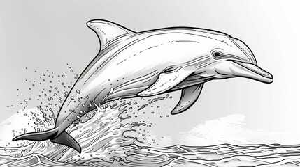 Animal Coloring Book: A playful dolphin leaping out of the water