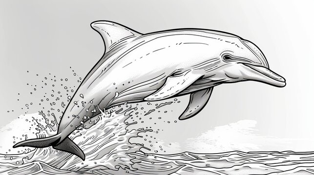 Animal Coloring Book: A playful dolphin leaping out of the water