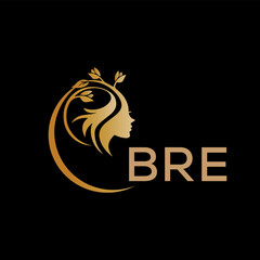 BRE letter logo. best beauty icon for parlor and saloon yellow image on black background. BRE Monogram logo design for entrepreneur and business.	
