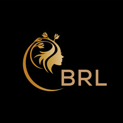 BRL letter logo. best beauty icon for parlor and saloon yellow image on black background. BRL Monogram logo design for entrepreneur and business.	
