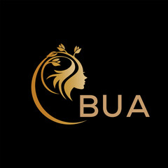 BUA letter logo. best beauty icon for parlor and saloon yellow image on black background. BUA Monogram logo design for entrepreneur and business.	
