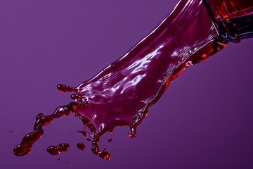 Captivating image of red liquid splash suspended on a vibrant purple backdrop, showing dynamic movement and fluidity