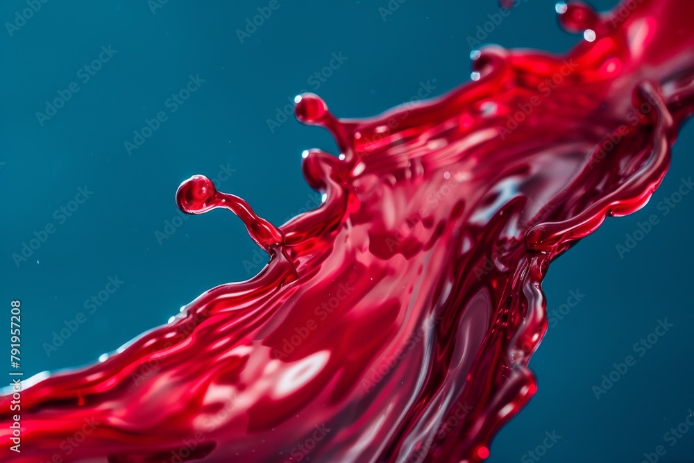 Fototapete the image showcases a dynamic red liquid splash, frozen in time against a deep blue background, emph