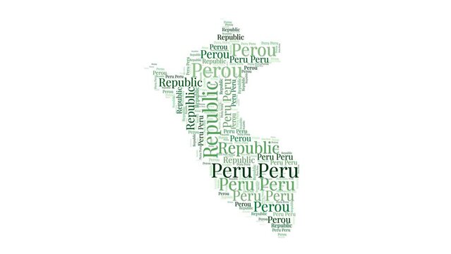 Peru shape words animation. Peru boundary filled with country names animated. Country opening, intro, presentation video.
