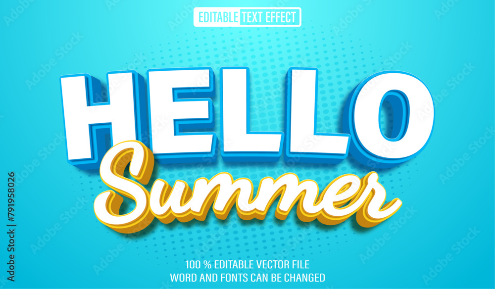 Poster editable 3d text style effect - hello summer text effect template