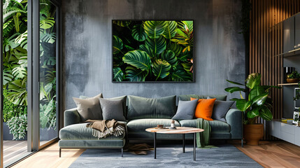 featuring Calathea Zebrina as a focal point in a modern interior, its lush foliage and distinct...
